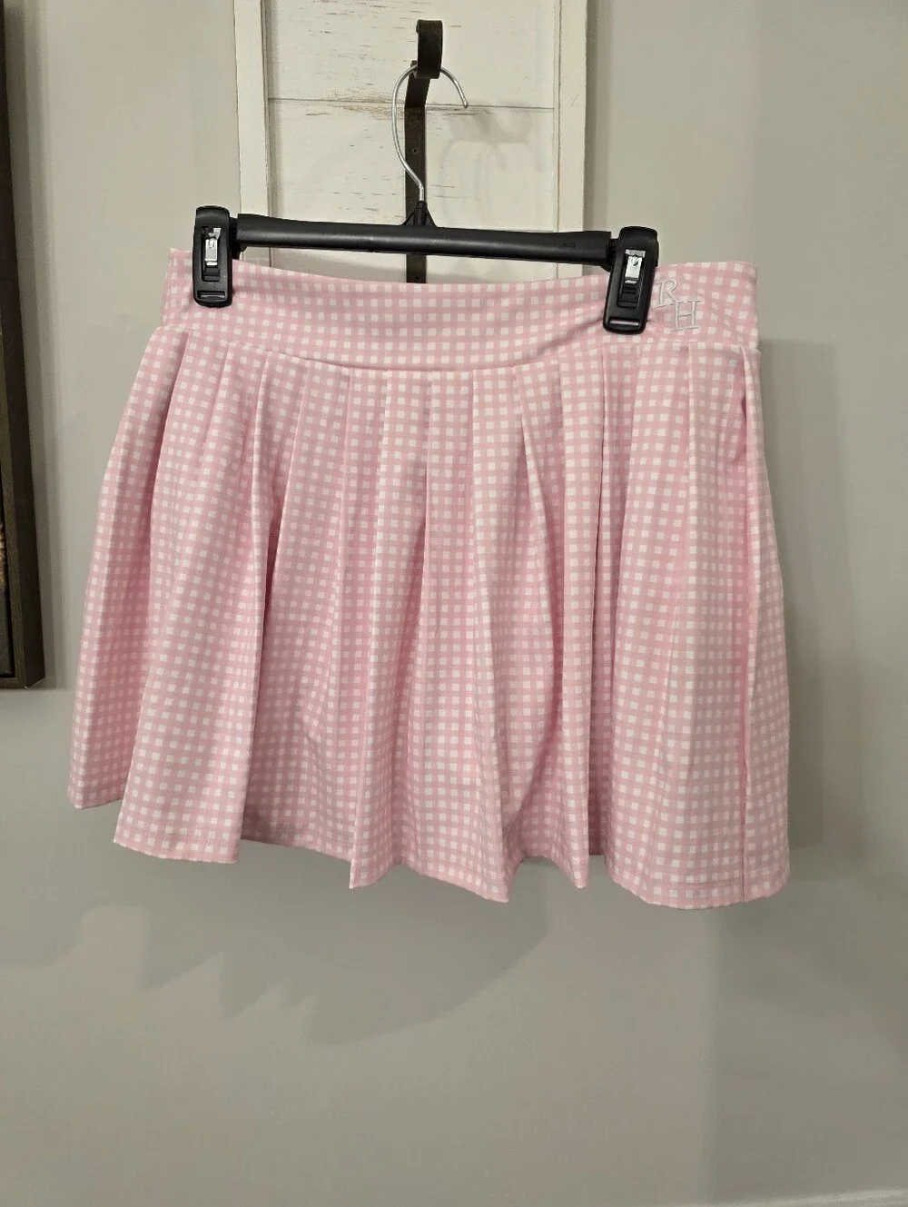 Anthropologie Recreational Habits Pink Gingham Skort Size Large